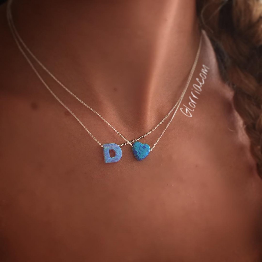 Glorria 925k Sterling Silver Opal Heart Necklace