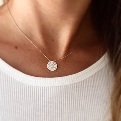 Glorria 14k Solid Gold Pave Plate Necklace Glorria 14k Solid Gold Pave Plate Necklace