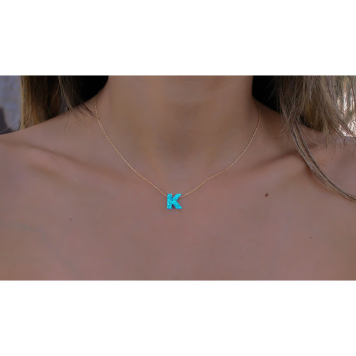 Glorria 14k Solid Gold Opal Letter Necklace Glorria 14k Solid Gold Opal Letter Necklace