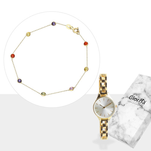 Glorria 14k Solid Gold Rows Stone - GIFT SET