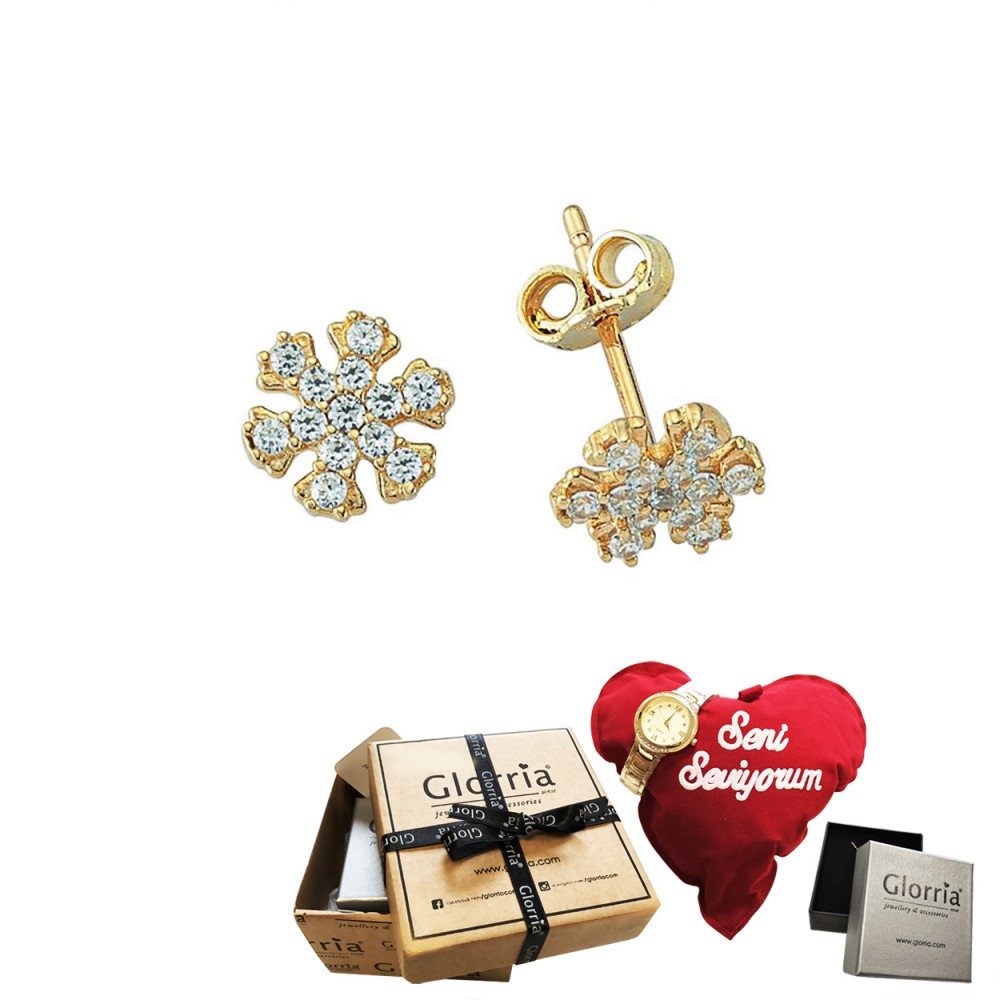 Glorria 14k Solid Gold Snowflake Earring - GIFT SET