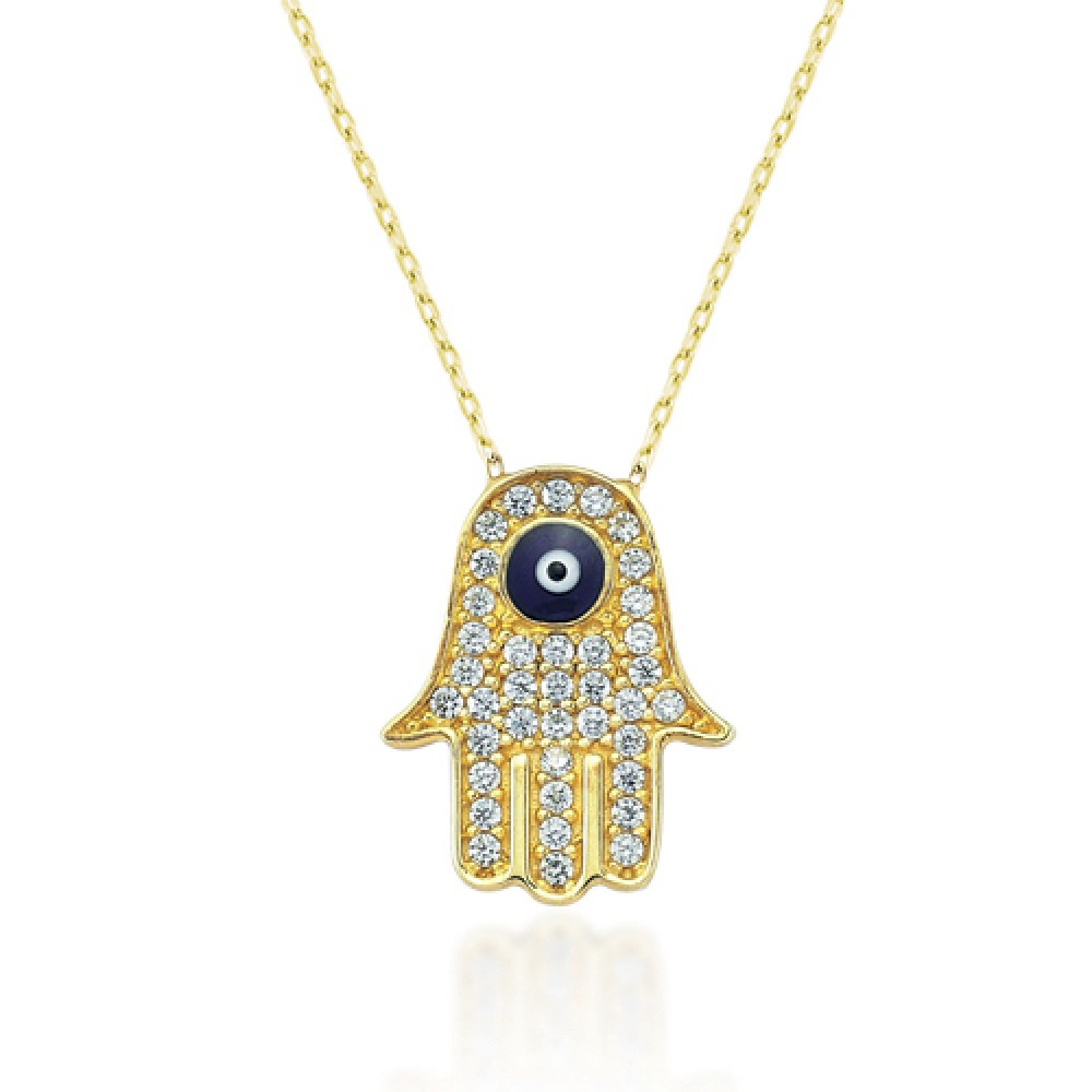Glorria 14k Solid Gold Hamsa Hands Necklace Glorria 14k Solid Gold Hamsa Hands Necklace