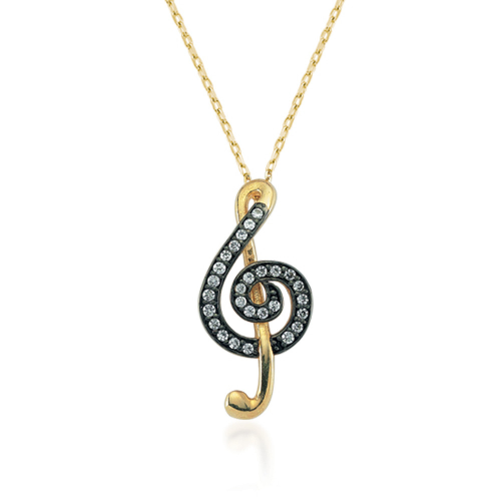 Glorria 14k Solid Gold Treble Clef Necklace Glorria 14k Solid Gold Treble Clef Necklace