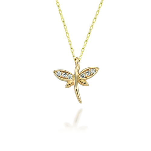 Glorria 14k Solid Gold Pave Dragonfly Necklace Glorria 14k Solid Gold Pave Dragonfly Necklace