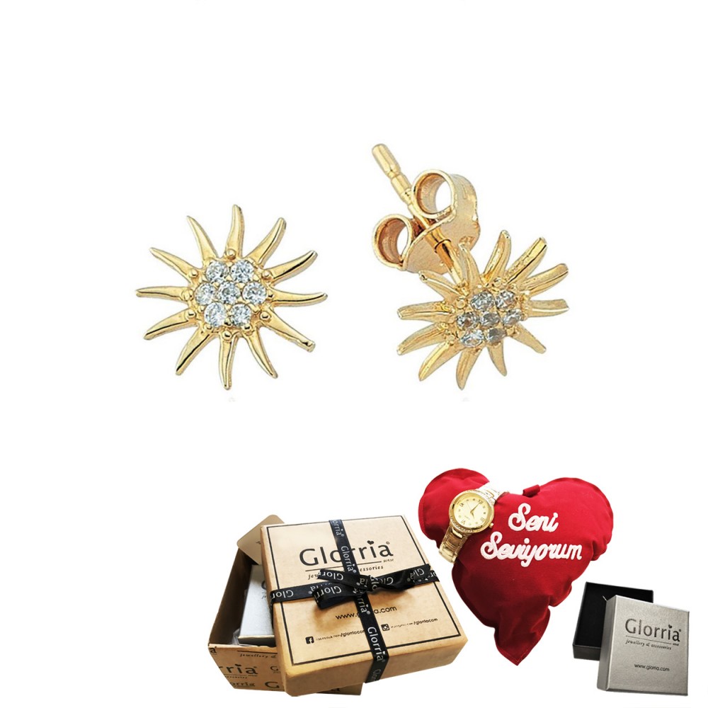 Glorria 14k Solid Gold Sun Earring - GIFT SET