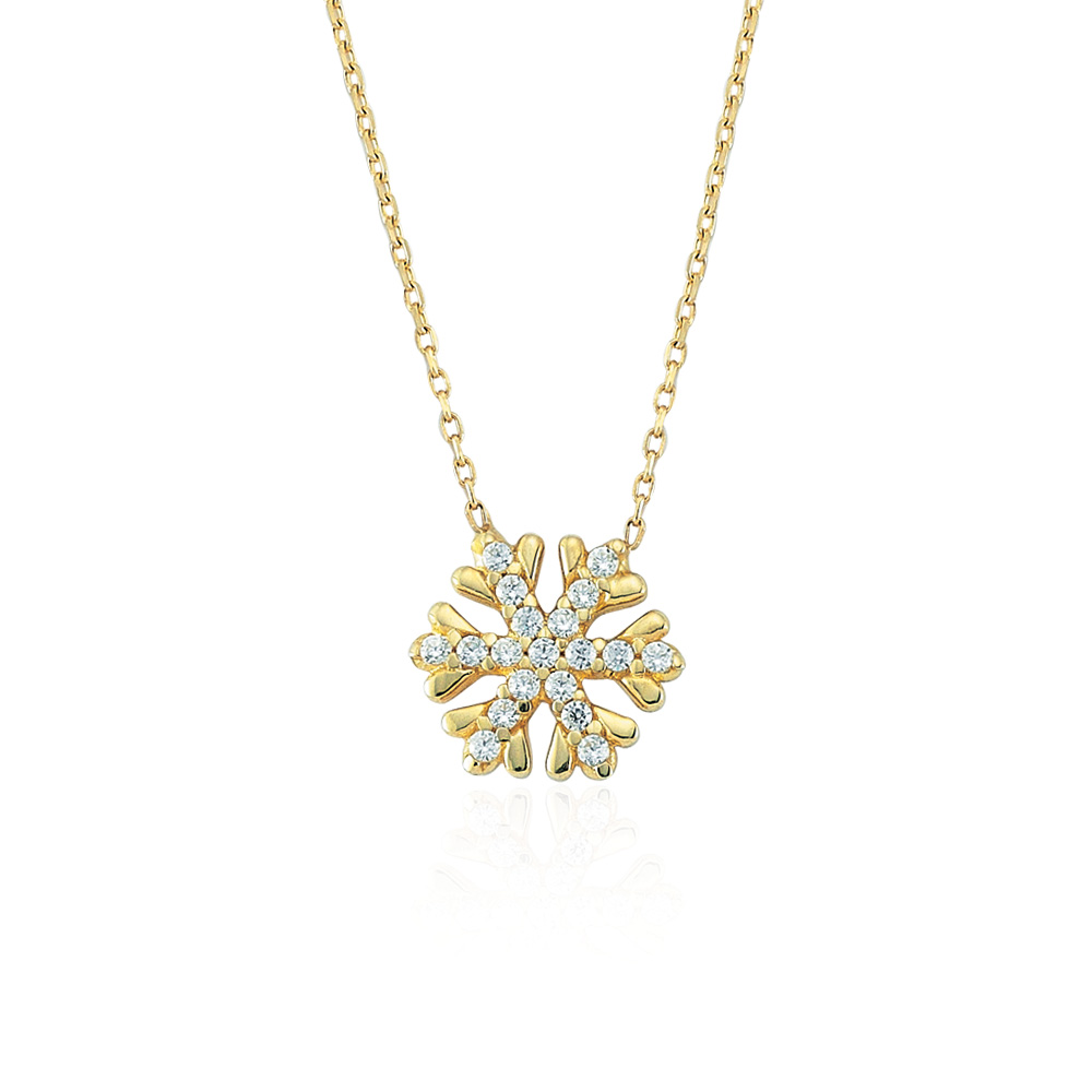 Glorria 14k Solid Gold Snowflake Necklace