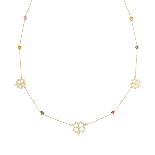 Glorria 14k Solid Gold Colored Pave Clover Necklace Glorria 14k Solid Gold Colored Pave Clover Necklace