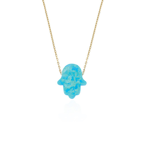 Glorria 14k Solid Gold Opal Pave Hamsa Hands Necklace Glorria 14k Solid Gold Opal Pave Hamsa Hands Necklace