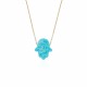 Glorria 14k Solid Gold Opal Pave Hamsa Hands Necklace