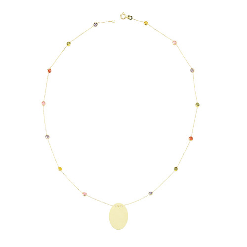 Glorria 14k Solid Gold Colored Pave Plate Necklace Glorria 14k Solid Gold Colored Pave Plate Necklace