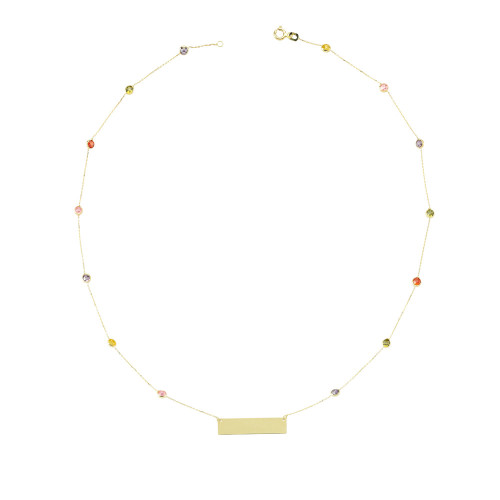 Glorria 14k Solid Gold Colored Pave Plate Necklace Glorria 14k Solid Gold Colored Pave Plate Necklace