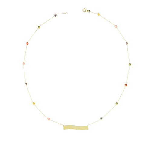 Glorria 14k Solid Gold Colored Pave Plate Necklace Glorria 14k Solid Gold Colored Pave Plate Necklace