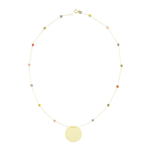 Glorria 14k Solid Gold Colored Pave Plate Necklace