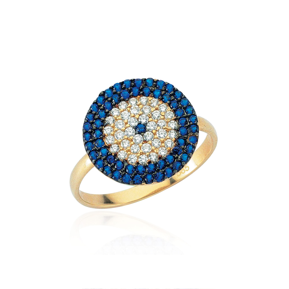 Glorria 14k Solid Gold Evil Eye Beads Ring