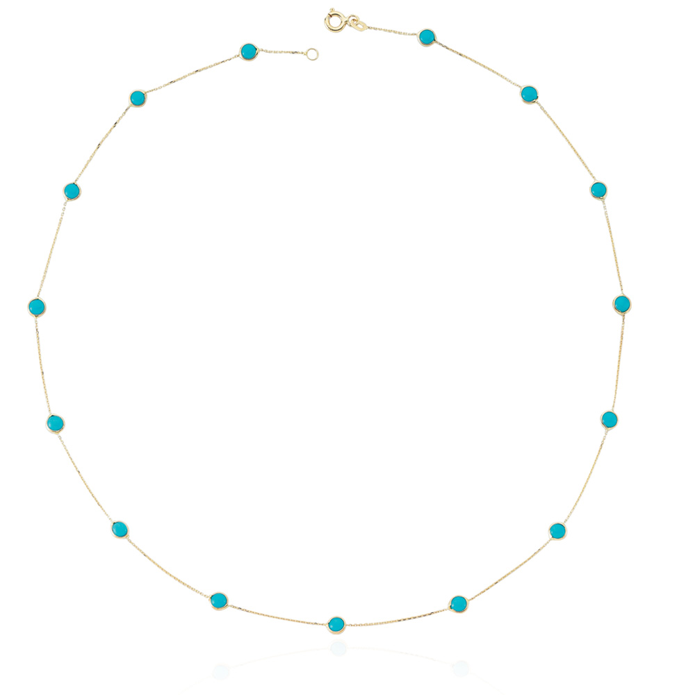 Glorria 14k Solid Gold Turquoise Pave Necklace