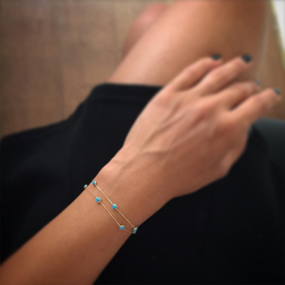 Glorria 14k Solid Gold Turquoise Bracelet