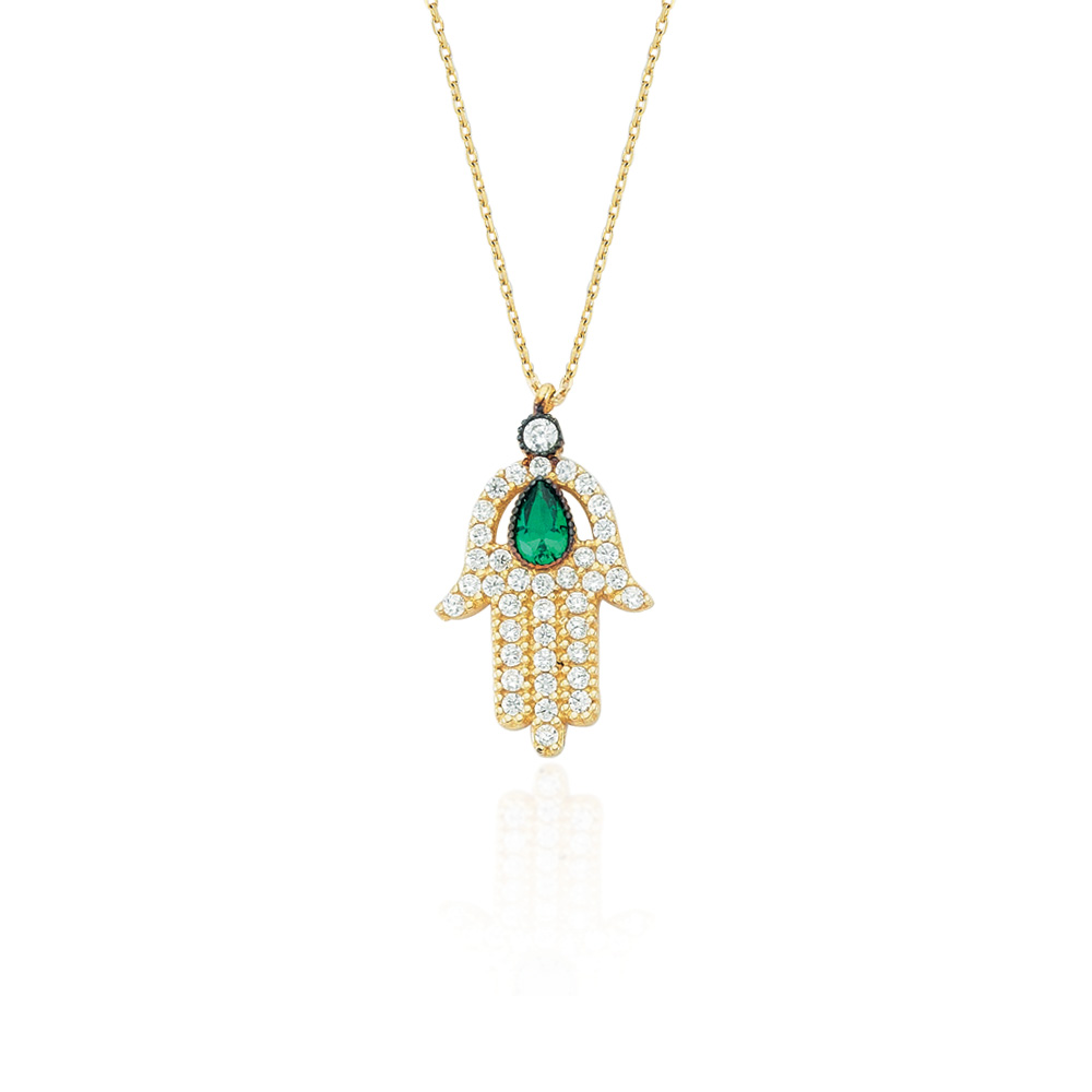 Glorria 14k Solid Gold Hamsa Hands Necklace Glorria 14k Solid Gold Hamsa Hands Necklace