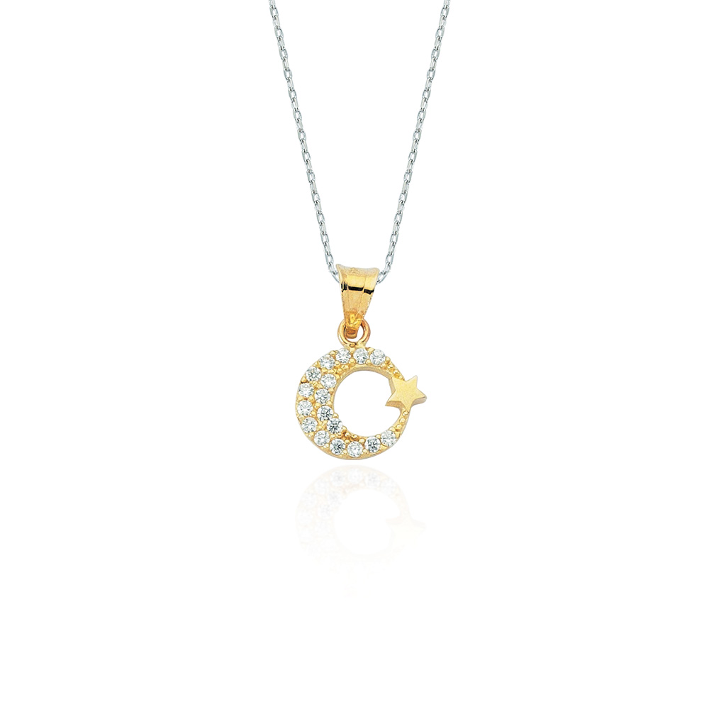 Glorria 8k Solid Gold Crescent And Star Pendant