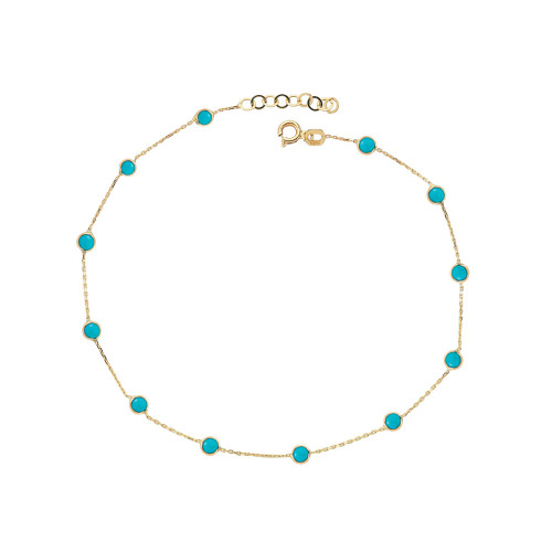 Glorria 14k Solid Gold Turquoise Anklet