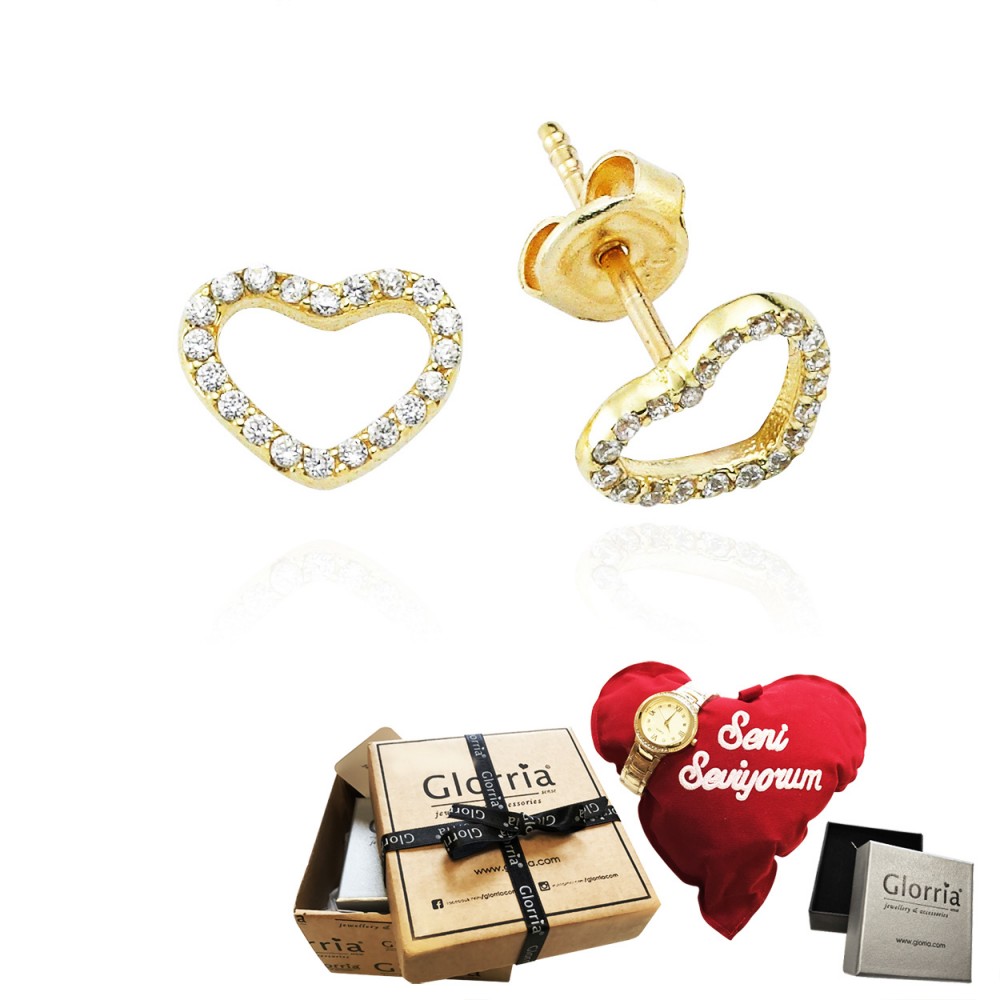 Glorria 14k Solid Gold Heart Earring - GIFT SET