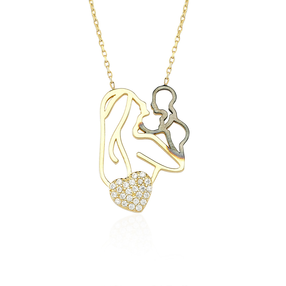 Glorria 14k Solid Gold Mother Baby Necklace