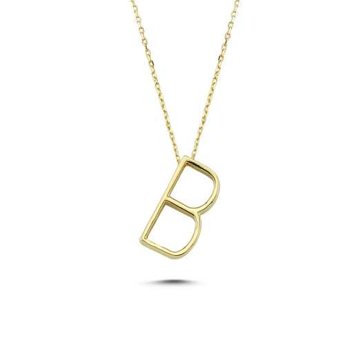 Glorria 14k Solid Gold 3D B Letter Necklace Glorria 14k Solid Gold 3D B Letter Necklace