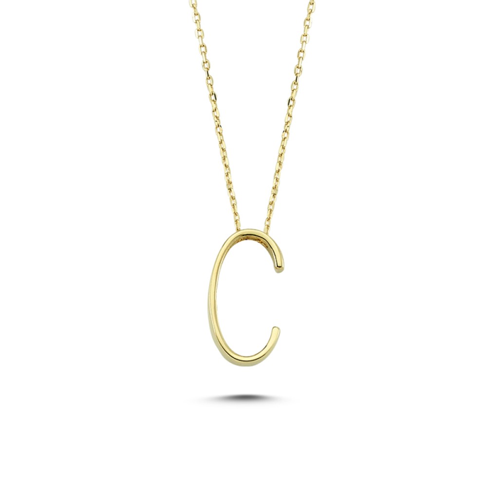 Glorria 14k Solid Gold 3D C Letter Necklace