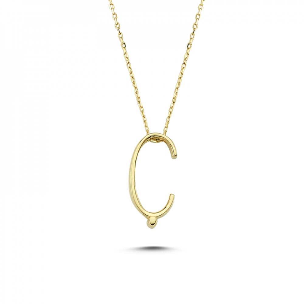 Glorria 14k Solid Gold 3D Ç Letter Necklace