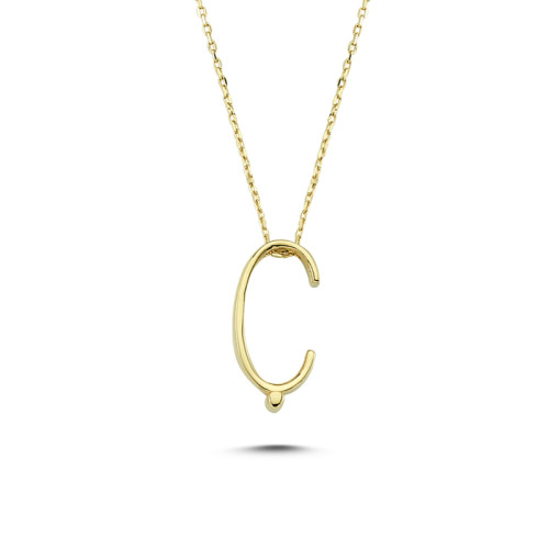 Glorria 14k Solid Gold 3D Ç Letter Necklace Glorria 14k Solid Gold 3D Ç Letter Necklace
