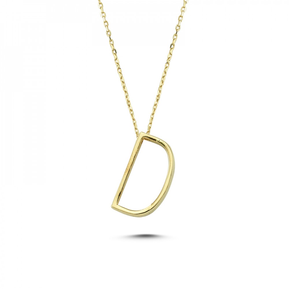 Glorria 14k Solid Gold 3D D Letter Necklace
