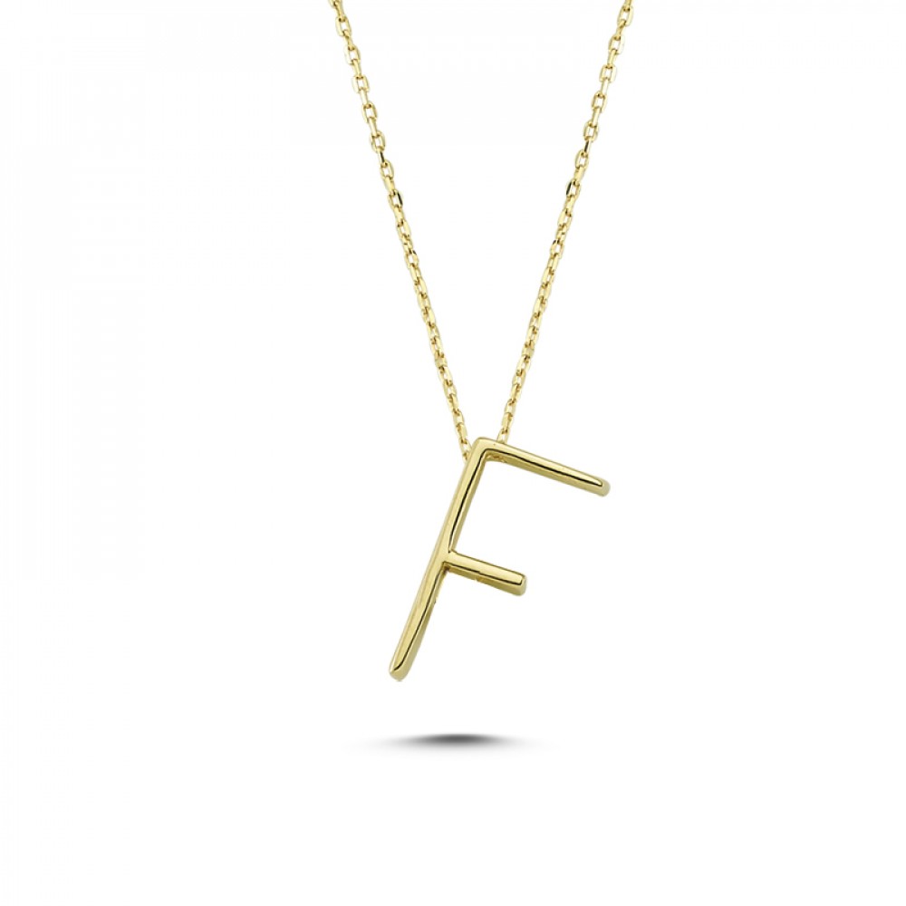 Glorria 14k Solid Gold 3D F Letter Necklace