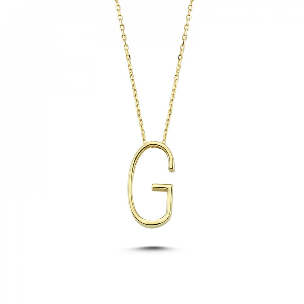 Glorria 14k Solid Gold 3D G Letter Necklace