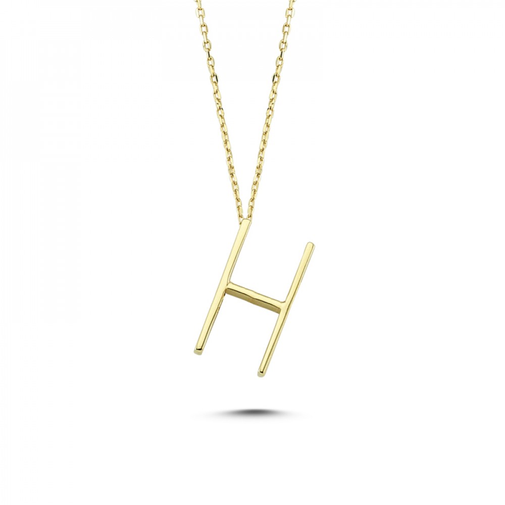 Glorria 14k Solid Gold 3D H Letter Necklace