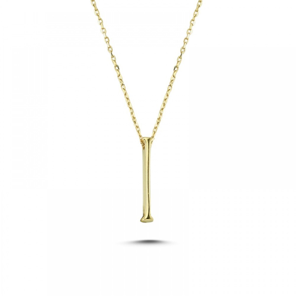 Glorria 14k Solid Gold 3D I Letter Necklace