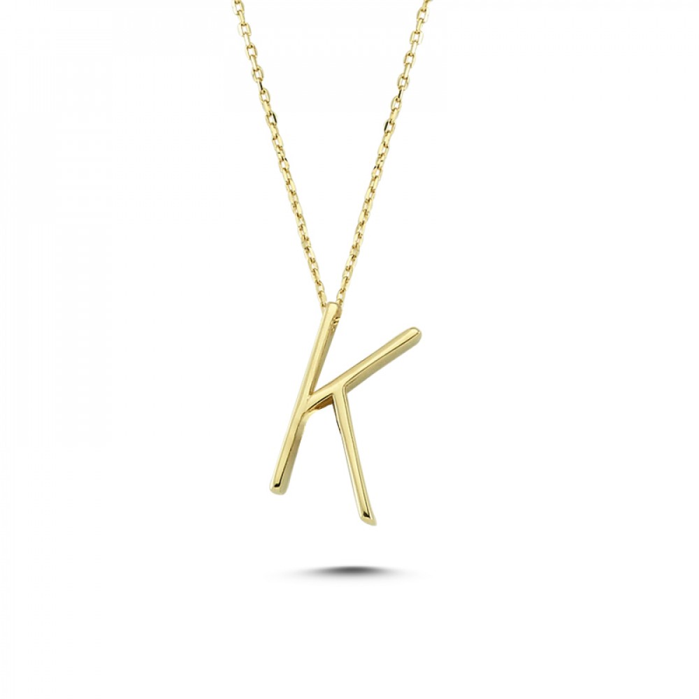 Glorria 14k Solid Gold 3D K Letter Necklace