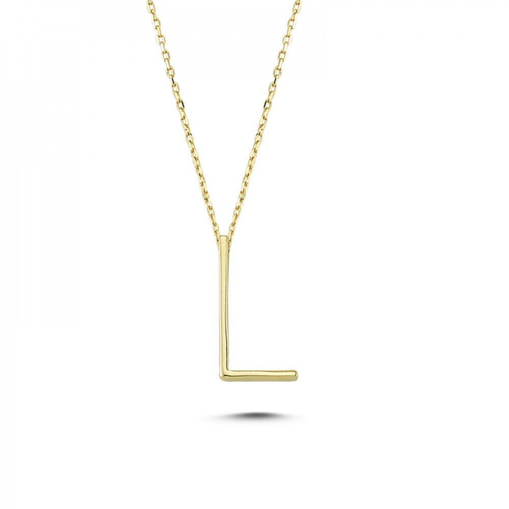 Glorria 14k Solid Gold 3D L Letter Necklace