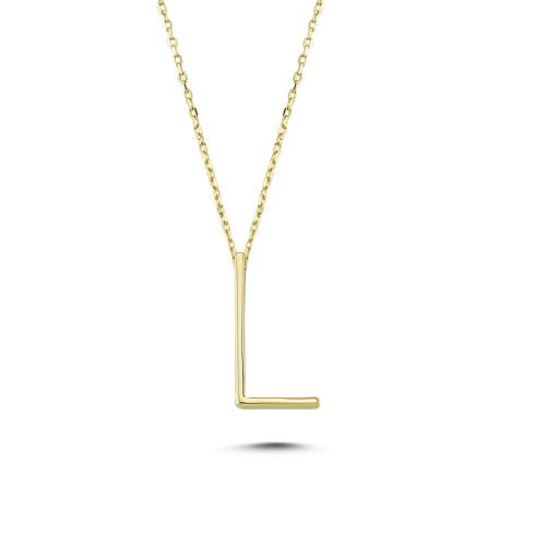 Glorria 14k Solid Gold 3D L Letter Necklace