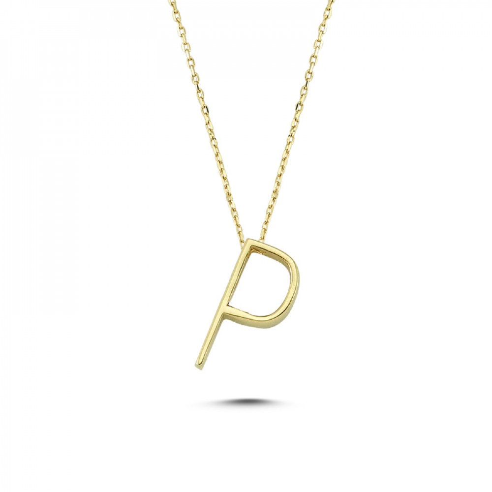 Glorria 14k Solid Gold 3D P Letter Necklace