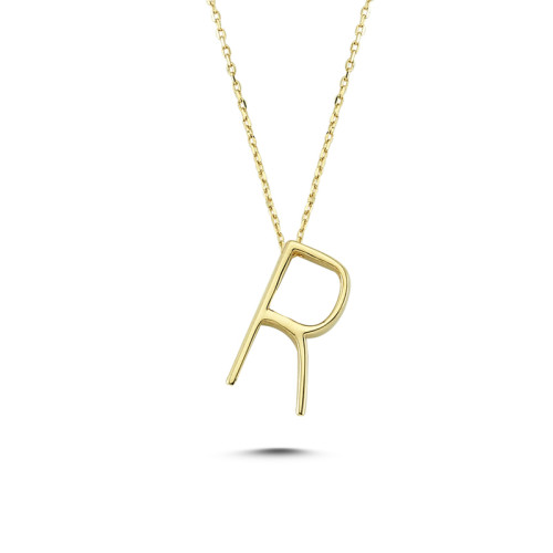 Glorria 14k Solid Gold 3D R Letter Necklace Glorria 14k Solid Gold 3D R Letter Necklace