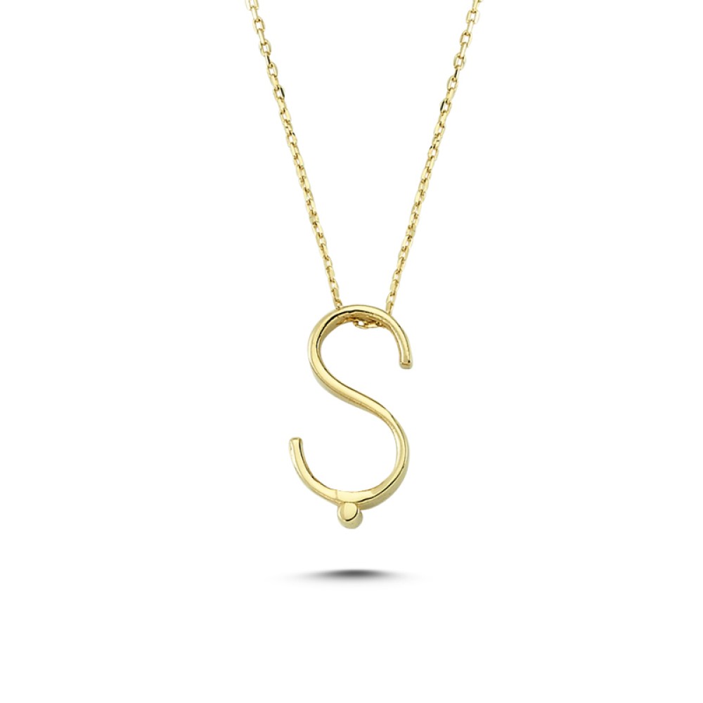 Glorria 14k Solid Gold 3D Ş Letter Necklace Glorria 14k Solid Gold 3D Ş Letter Necklace