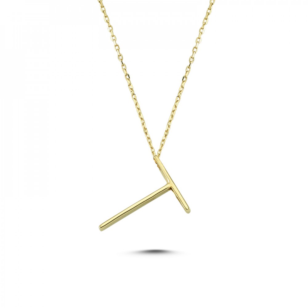 Glorria 14k Solid Gold 3D T Letter Necklace