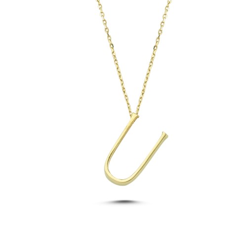 Glorria 14k Solid Gold 3D U Letter Necklace