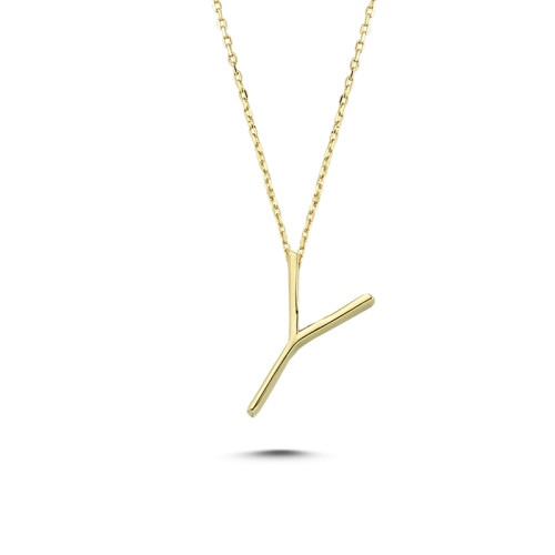 Glorria 14k Solid Gold 3D Y Letter Necklace Glorria 14k Solid Gold 3D Y Letter Necklace