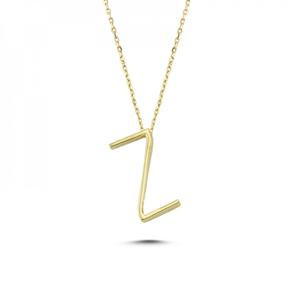 Glorria 14k Solid Gold 3D Z Letter Necklace