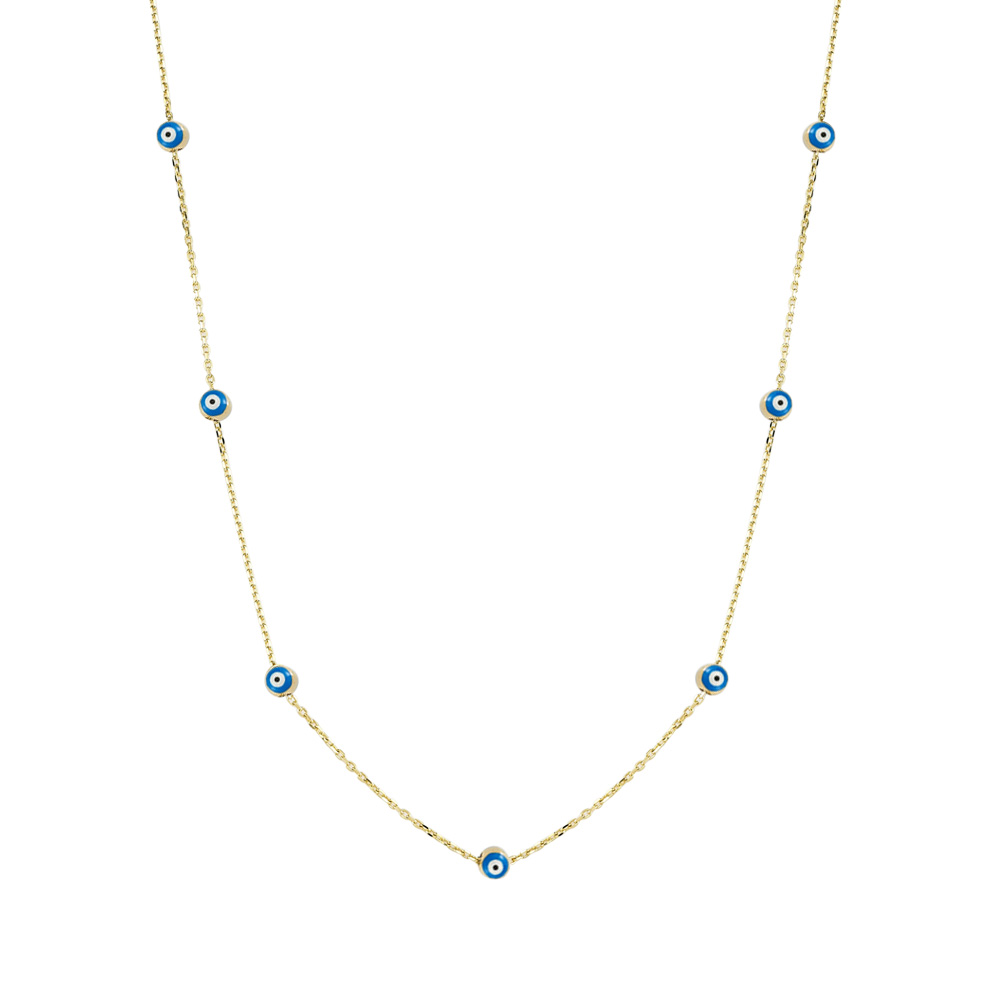 Glorria 14k Solid Gold Evil Eye Beaded Necklace