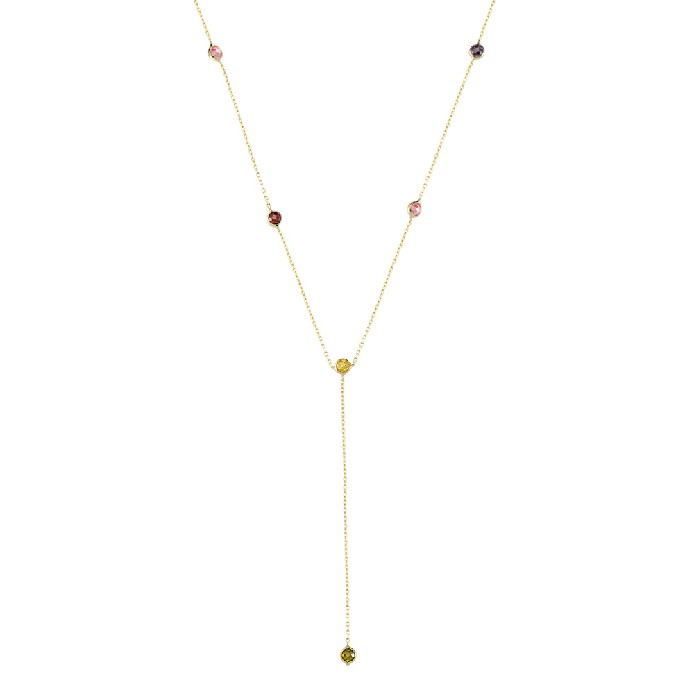 Glorria 14k Solid Gold Colored Pave Necklace