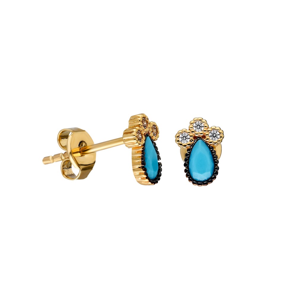 Glorria 14k Solid Gold Drop Turquoise Pave Earring