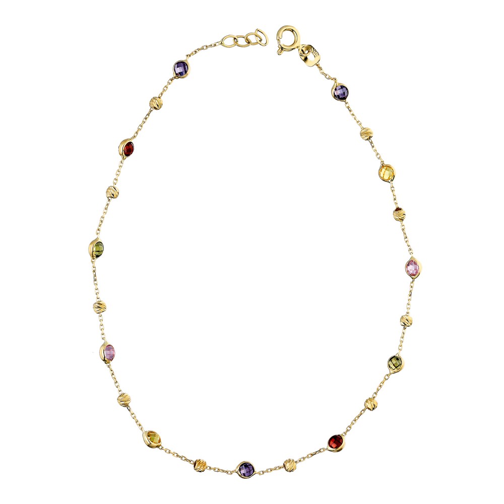 Glorria 14k Solid Gold Colored Pave Anklet