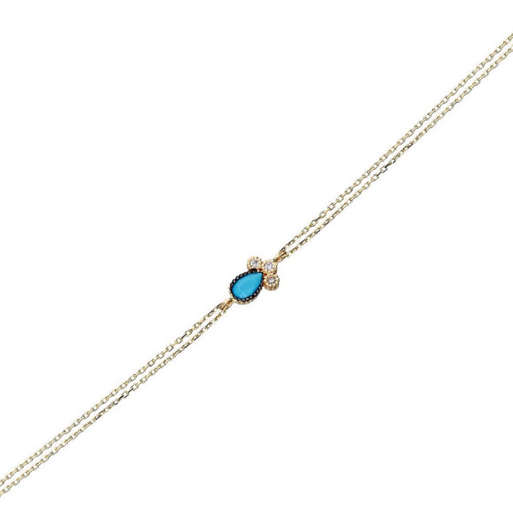 Glorria 14k Solid Gold Turquoise Pave Drop Bracelet