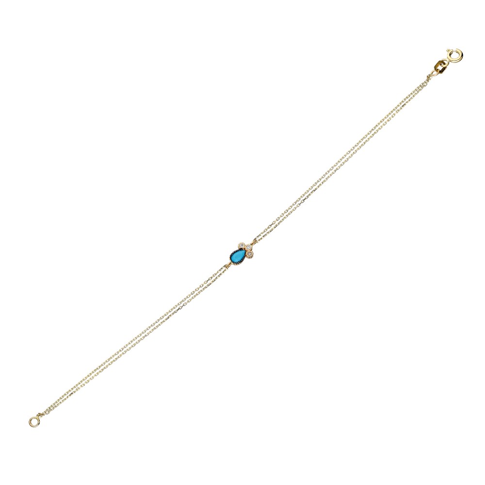 Glorria 14k Solid Gold Turquoise Pave Drop Bracelet